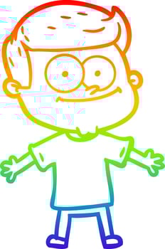 rainbow gradient line drawing cartoon happy man vector