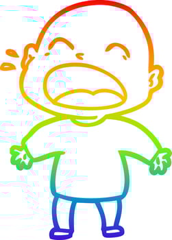 rainbow gradient line drawing cartoon shouting bald man vector