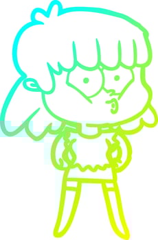 cold gradient line drawing cartoon whistling girl vector