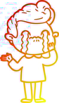 warm gradient line drawing cartoon man crying vector