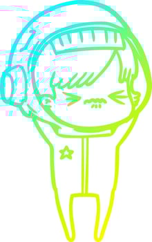 cold gradient line drawing angry cartoon space girl vector