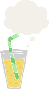 cartoon fizzy drink and thought bubble in retro style vector