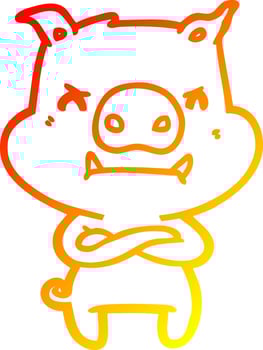 warm gradient line drawing angry cartoon pig vector