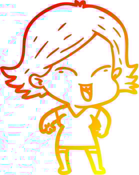 warm gradient line drawing happy cartoon girl vector