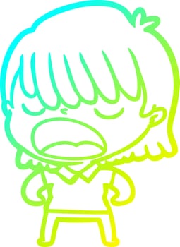 cold gradient line drawing cartoon woman talking loudly vector