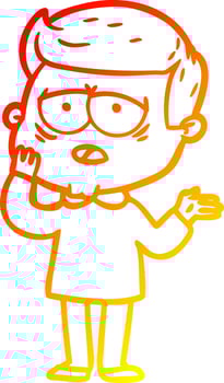 warm gradient line drawing cartoon tired man vector