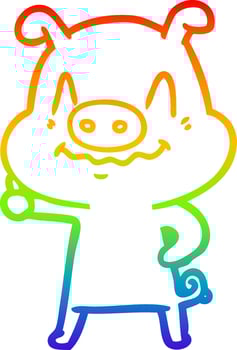 rainbow gradient line drawing nervous cartoon pig vector