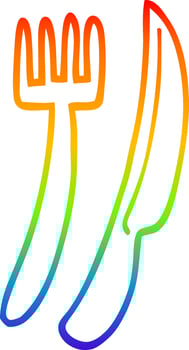 rainbow gradient line drawing cartoon gold cutlery set vector