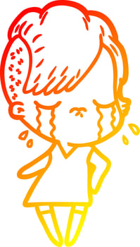 warm gradient line drawing cartoon crying girl vector