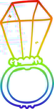 rainbow gradient line drawing cartoon engagment ring vector