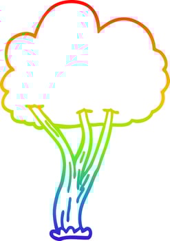 rainbow gradient line drawing cartoon blooming tree vector