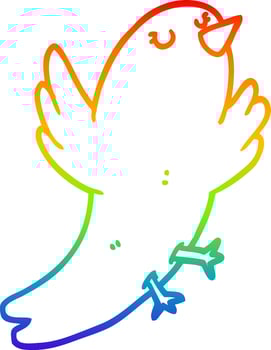 rainbow gradient line drawing cartoon bird vector
