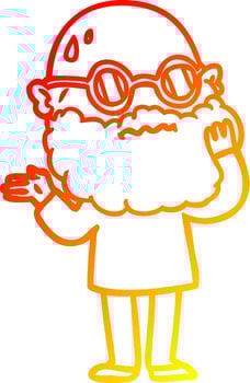 warm gradient line drawing cartoon worried man with beard and sunglasses vector
