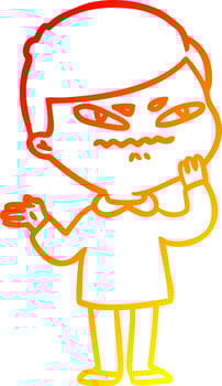 warm gradient line drawing cartoon angry man vector