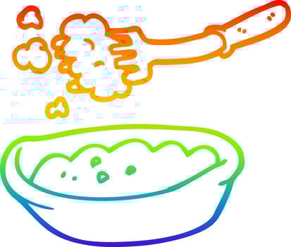 rainbow gradient line drawing cartoon bowl of food vector