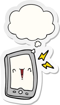 cute cartoon mobile phone and thought bubble as a printed sticker vector