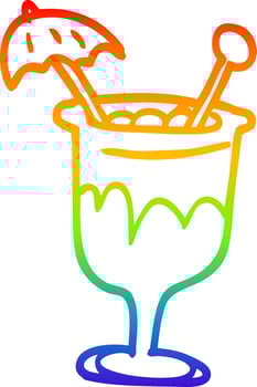 rainbow gradient line drawing cartoon tropical cocktail vector