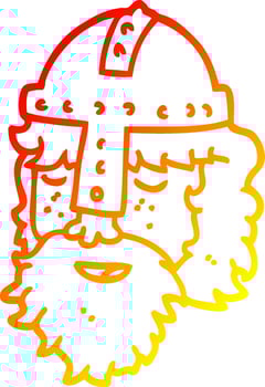 warm gradient line drawing cartoon viking face vector