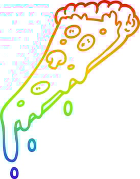 rainbow gradient line drawing cartoon pizza slice vector