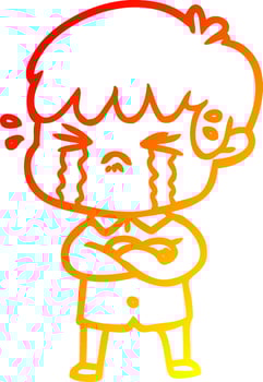 warm gradient line drawing crying boy cartoon vector