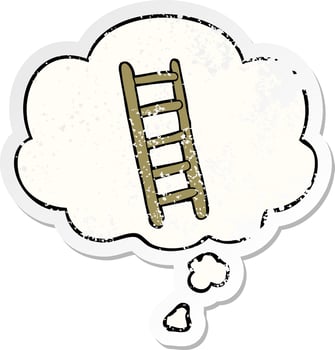 cartoon ladder and thought bubble as a distressed worn sticker vector