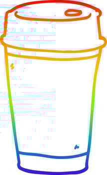 rainbow gradient line drawing cartoon coffee cup vector