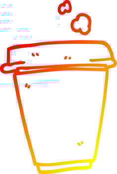warm gradient line drawing cartoon coffee cup vector