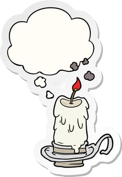 cartoon spooky candle and thought bubble as a printed sticker vector