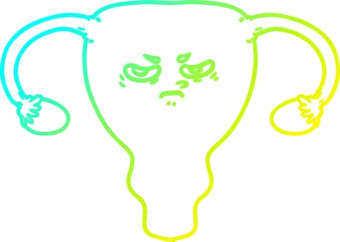 cold gradient line drawing cartoon angry uterus vector