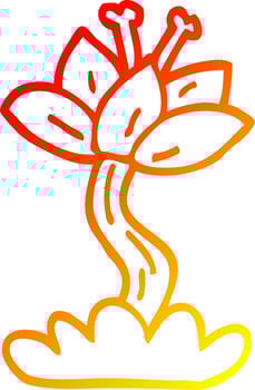 warm gradient line drawing cartoon lilly flower vector