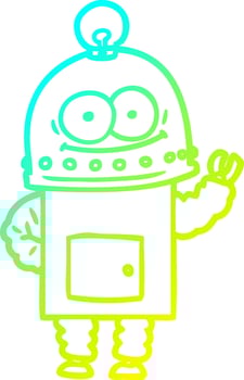 cold gradient line drawing happy carton robot with light bulb vector