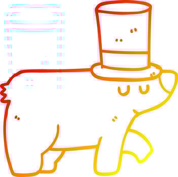 warm gradient line drawing cartoon bear wearing top hat vector