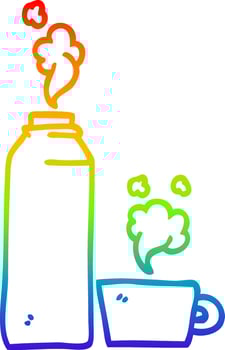 rainbow gradient line drawing cartoon hot drinks flask vector