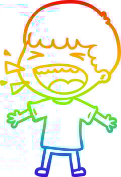 rainbow gradient line drawing cartoon laughing man vector