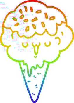 rainbow gradient line drawing cartoon ice cream vector