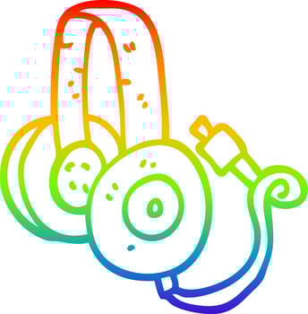 rainbow gradient line drawing cartoon headphones with wire vector