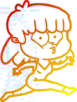 warm gradient line drawing cartoon woman running vector