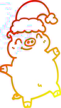 warm gradient line drawing cartoon happy christmas pig vector