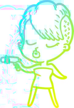 cold gradient line drawing cartoon pretty hipster girl vector