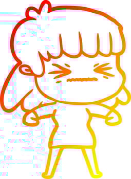 warm gradient line drawing cartoon angry girl vector