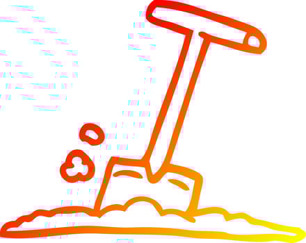 warm gradient line drawing cartoon shovel in dirt vector