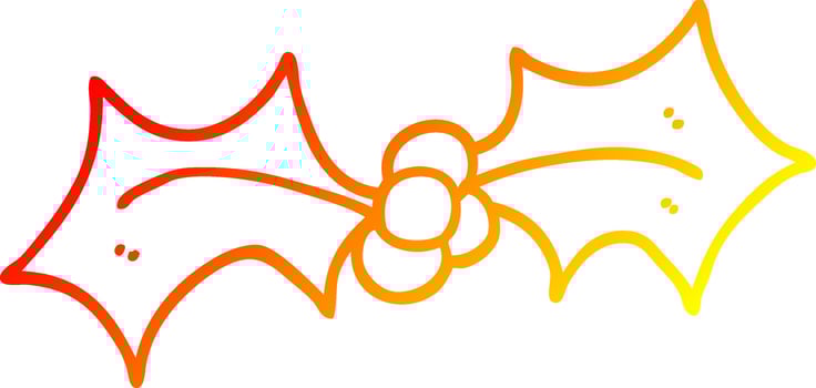 warm gradient line drawing cartoon xmas holly vector