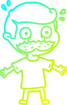 cold gradient line drawing cartoon man with mustache shocked vector