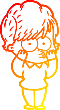 warm gradient line drawing cartoon woman vector