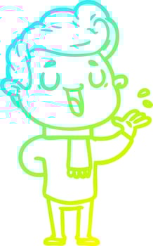 cold gradient line drawing happy cartoon man vector