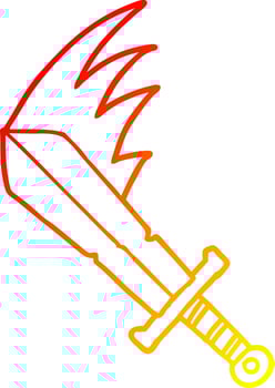 warm gradient line drawing cartoon swinging sword vector