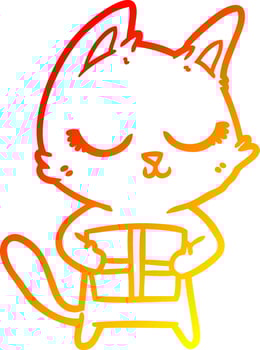 warm gradient line drawing calm cartoon cat vector