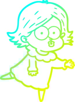 cold gradient line drawing cartoon girl pouting vector