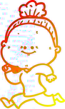 warm gradient line drawing cartoon happy old woman vector