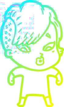 cold gradient line drawing cartoon surprised girl vector